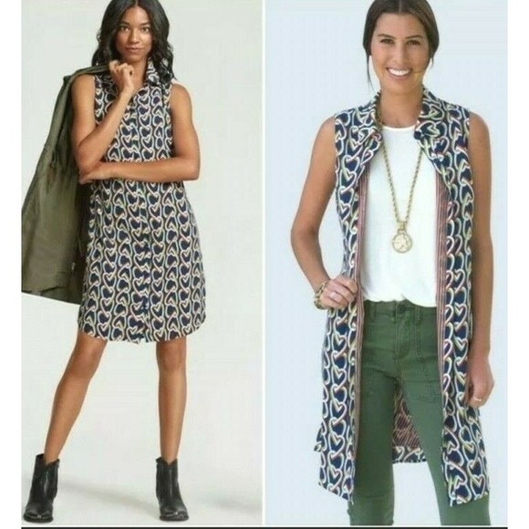 Cabi Womens Dress Amour Button Down Heart Print Sleeveless Button Down Size XS - Picture 1 of 11